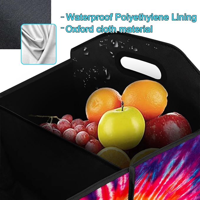 TieDye Car Trunk Organizer Storage Box Collapsible Non-Slip Automotive Organizer Vehicle Organization