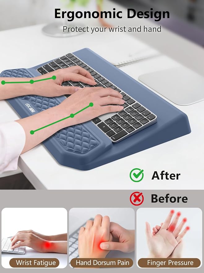 2-in-1 Ergonomic Keyboard Stand with Wrist Rest, Comfy Keyboard Riser Holder with Massage Design, Blue