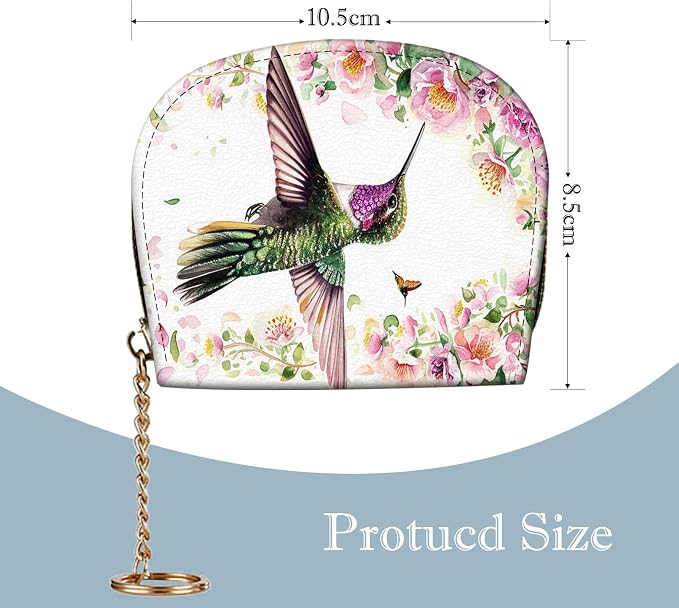 Women's Slim RFID Wallet – Compact Leather Card Holder Wallet for Women, 9 Card Slots RFID Blocking Credit Card Organizer, Small Travel Wallet - Hummingbird and Flowers