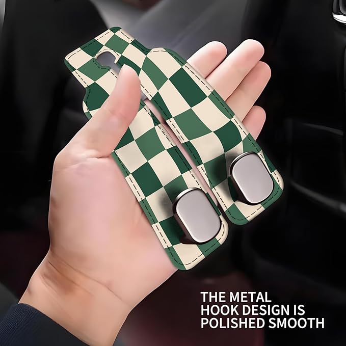 Car Seat Headrest Hook, Universal Leather Cute Hanger Holder Hook, Storage Organizer Interior Accessories for Purse Bags Handbag Luxury Green Plaid