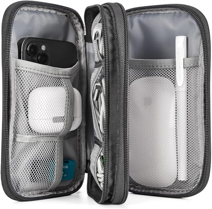 CAAORDKSO Electronics Organizer Case, Cable Organizer Bag Waterproof Electronic Accessories Carry Case with Handle for Cable, Cord, USB, Charger, Phone, Power Bank, Earphone (Dark Gray, Medium)