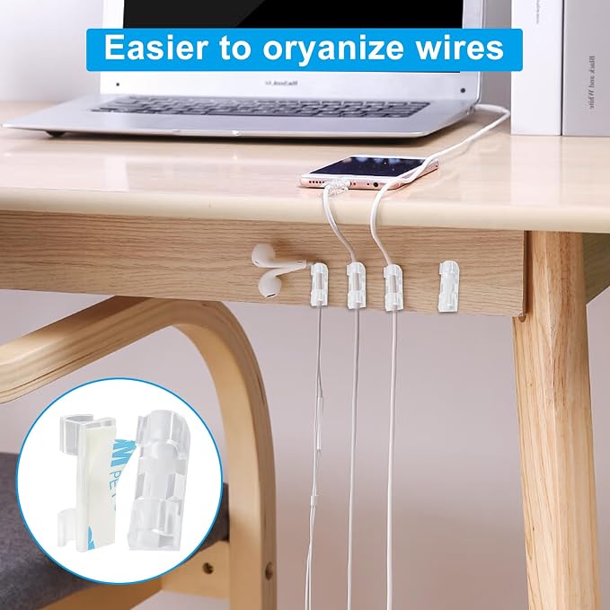 Jiozermi 60 Pcs Self Adhesive Clear Cable Clips, Cable Wire Management Clips with 3M Adhesive Wall Wire Holder Cord Management for Desk, Wall, TV, Car Dash Cam, RV, Ethernet, PC, Christmas Light