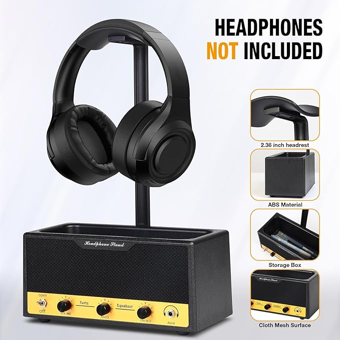Headphone Stand with Cable Storage, Display Music Lovers' Decorative Items & Suitable Headphone Holder, Contains 1 Base 1 Support Rod 1 Headrest (Cloth Texture Black)