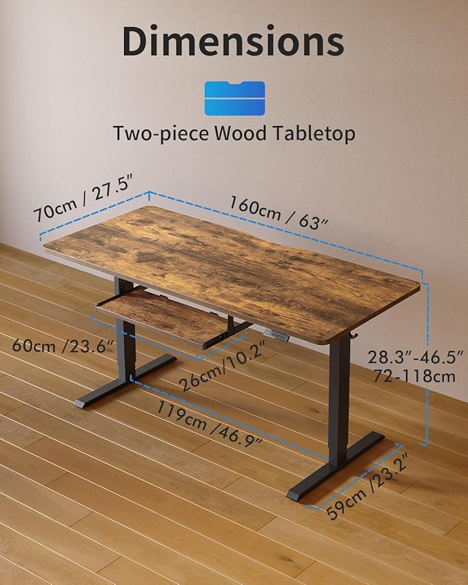 FEZIBO Standing Desk with Keyboard Tray, 60 x 24 Inch Adjustable Height Sit Stand Desk with Memory Presets for Home Office, Ergonomic Computer Workstation, Rustic Brown