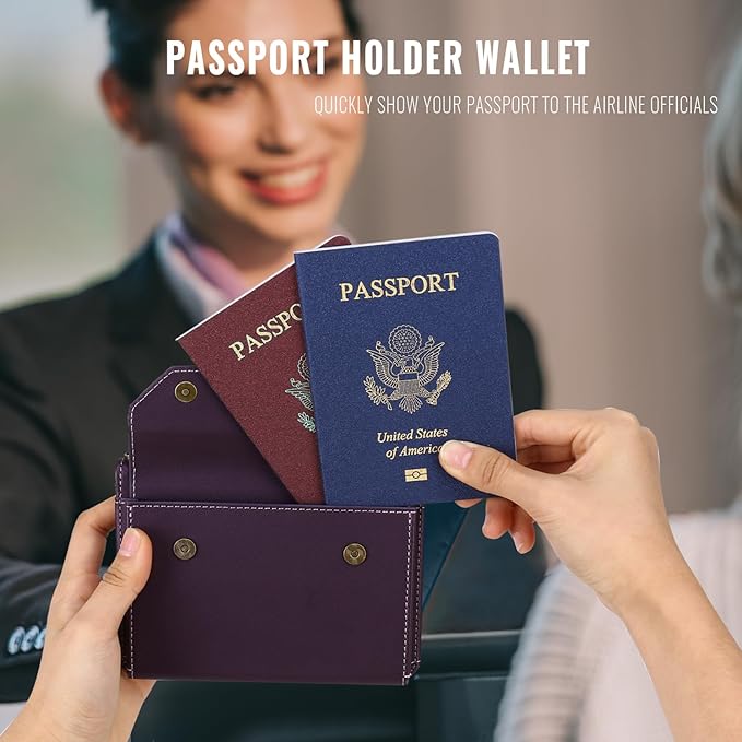 ASAPDOS RFID Blocking Family Passport Holder Wallet,Hold 3-4 Passports for Travel with Credit Card Slots & Wrist Crossbody Strap Purple