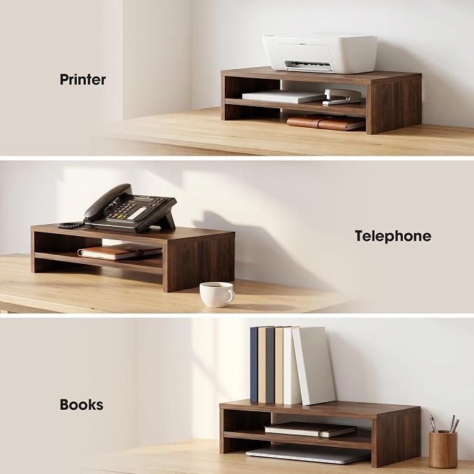 FITUEYES Monitor Stand - 2 Tier Computer Monitor Riser with 21.3 Inch Shelf, Wood Desktop Stand for Laptop Computer Screen, Desk Organization, Office Supplies