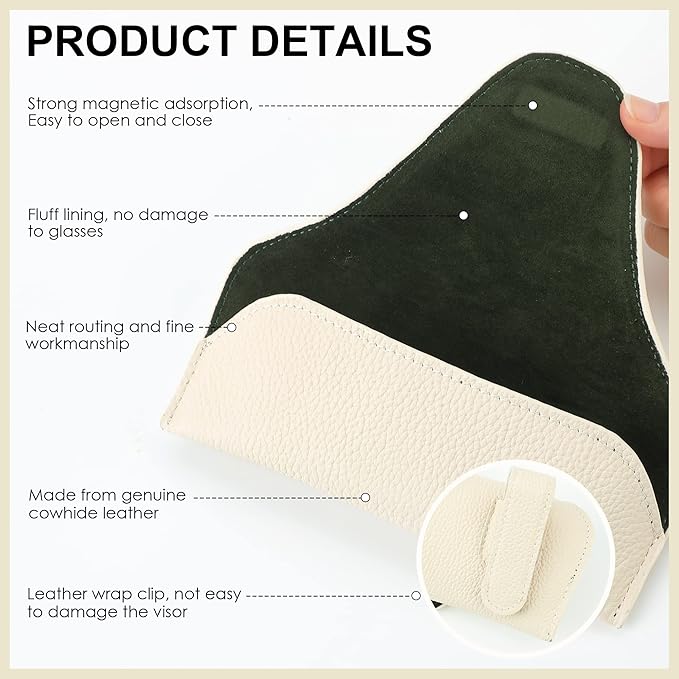 Magnetic Sunglass Holder for Car Visor Clip, Leather Car Glasses Holder, Visor Accessories Eyeglasses Holder Glasses Storage Case (02-Beige)