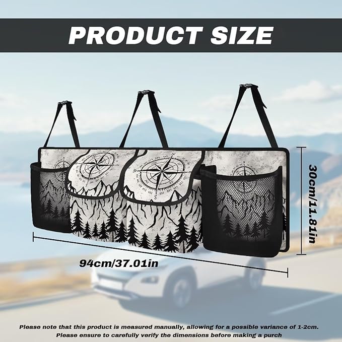 Compass Mountain Car Trunk Organizer Large Capacity Car Organizer SUV Backseat Hanging Auto Storage Bag with Lids Collapsible Cargo Storage Not Easy to Fade Machine Washable