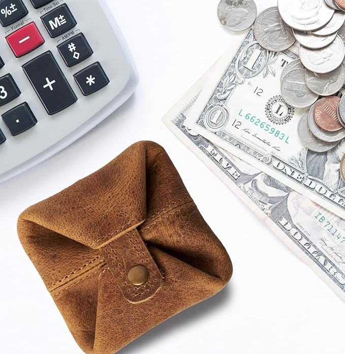 Full Grain Vintage Brown Leather Mini Coin Pocket | Leather Coin Pouch |Change Holder for Men & Women (Antique Brown)
