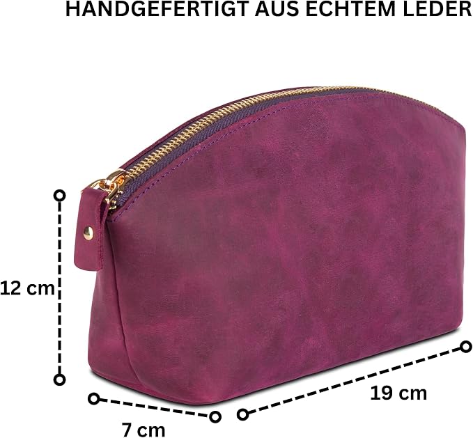 Blade Premium Personalized Genuine Leather Cosmetic Makeup Bag - Wedding Gift for Bridesmaid, Travel Organizer Clutch for Women with Zipper Pouch for Toiletry Essentials (Purple)