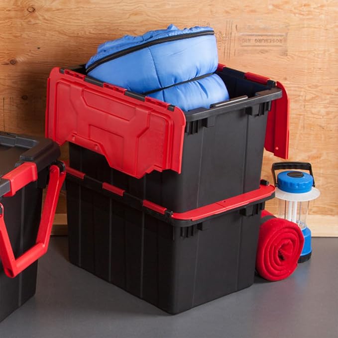 Sterilite 6-Pack 12 Gallon Hinged Lid Industrial Tote, Heavy-Duty Plastic Organizer - Stackable Multipurpose Home Storage Bins with Contoured Handles for Garage, Basement or Attic Organization