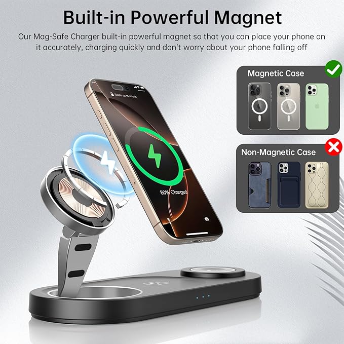 2026 "Mdrndock Magnetic 3 in 1 Charging Station Apple,Foldable Wireless Charger Stand for Mag-Safe for iPhone 17/16/15/14/13/12/Pro Max/Pro/Mini/Plus,Apple Watch Series, Air Pods pro/2/3/4
