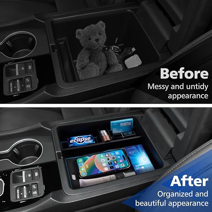 FIILINES Center Console Organizer for Honda Pilot 2023-2025/Ridgeline 2024-2025/Passport 2024-2026, Center Console Tray Secondary Armrest Storage Box ABS Insert Container with Anti-Slip Mats