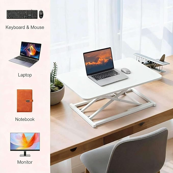 Standing Desk Converter Adjustable Height,Keyboard Riser for Stand Up Desk Riser,Computer Keyboard Stand for Desktop,Ergonomic Sit Stand Computer Workstations White Size 23.6 Inch