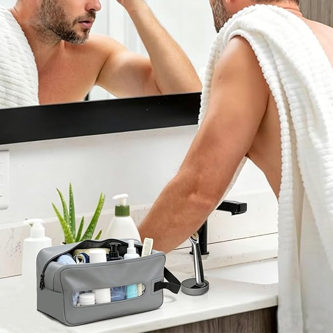 Waterproof Wet Dry Bag, Flattenable Compression Travel Toiletry Bag, Leakproof Foldable Storage Pouch for Swimsuit Towel Gym Clothes, Portable Cosmetic Organizer for Men Women Luggage(Grey)