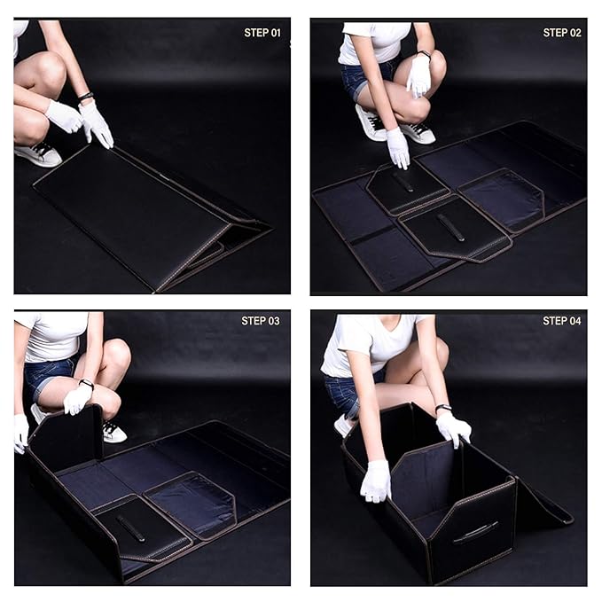 Ergocar Car Trunk Organizer Luxury Foldable Car Boot Tidy Storage Box Waterproof Leopard Car Boot Storage Organiser for Car/SUV/Truck/Auto (Black-S)