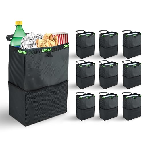 CarCan The Original 3 in 1 Hanging Car Trash Can for Back Seat, Cooler & Storage Bag – Metal Framed, Washable & Reusable Car Trash Bin with 3 Pockets Pack of 10