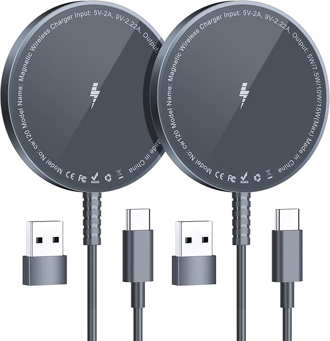 Magnetic Wireless Charger for iPhone: Compatible with Magsafe Charger iPhone 17 16 15 14 13 12 Series & Airpods 4 3 2 Pro-Fast 15W Max Charging Pad Strong Magnet, Dual USB-C/A Ports-Home Office Travel