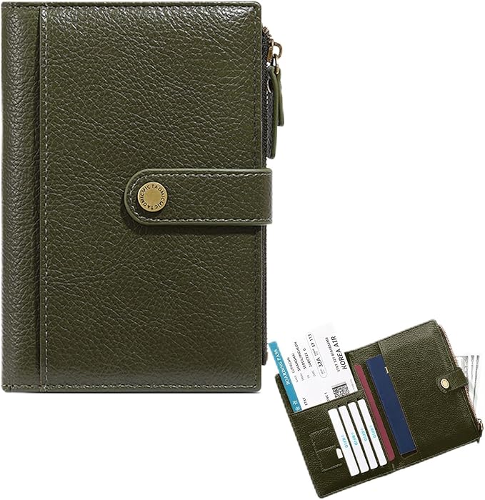 Slim RFID Blocking Passport Holder Wallet,PU Leather Travel Card Organizer,Lightweight Passport Case for Women Men (Green)