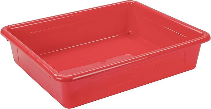 Storex Letter Size Flat Storage Tray – Organizer Bin for Classroom, Office and Home, Red, 5-Pack (62518A05C),10 x 13 x 3 Inches