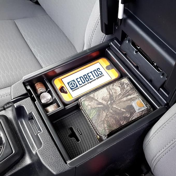 EDBETOS Center Console Accessory Organizer Compatible with Toyota Tacoma 2016-2019 2020 2021 2022 2023 ABS Material Armrest Box Insert Tray (Black Trim)