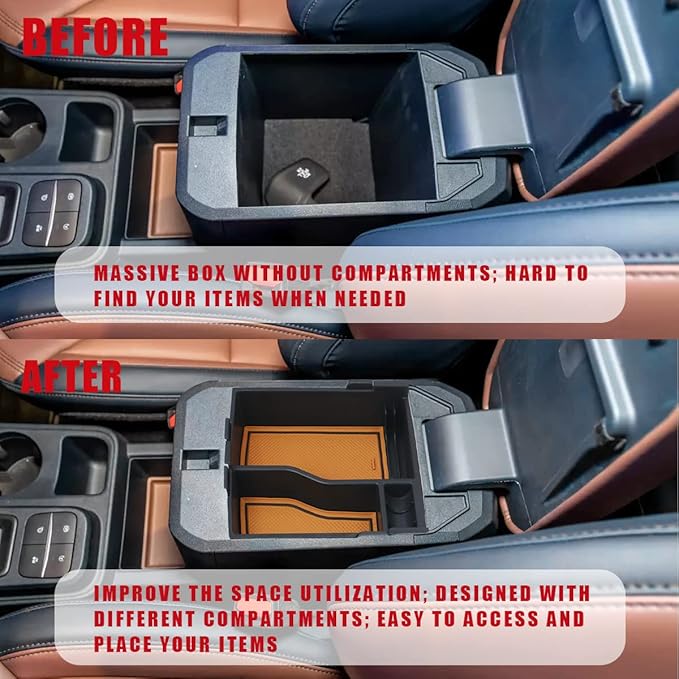 Muslogy for Maverick Center Console Organizer Tray 2 Layers Armrest Storage Box Secondary Insert Tray ABS Material Pickup Interior Accessories Compatible with Ford Maverick 2022-2026 (Light Brown)