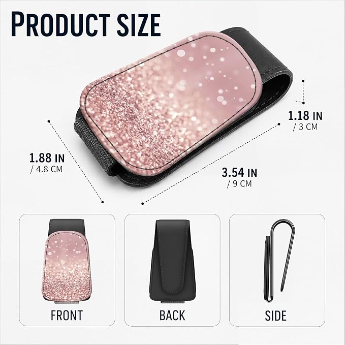 Leather Magnetic Sunglass Holder for Car Sun Visor, Cute Eyeglass Ticket Card Hanger Clip, Universal Auto Interior Accessories for SUV Pickup Truck, Rose Gold Glitter