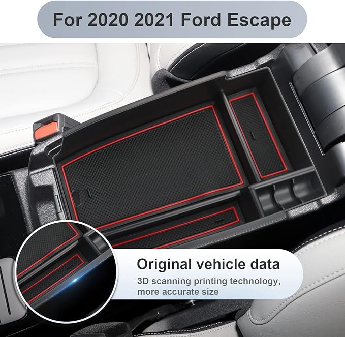 SKTU for 2020-2026 Ford Escape Center Console Organizer 2020-2025 2026 Escape Console Tray Ford Escape 2023 2024 2025 2026 Accessories Glove Secondary Storage Box with Coin and Sunglasses Holder