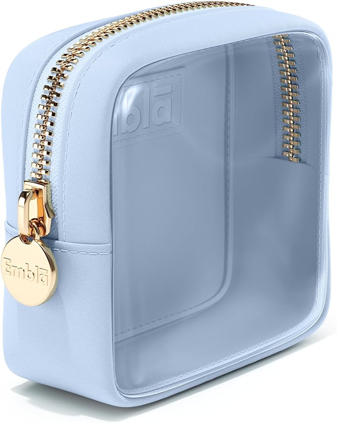 Embla Clear Small Makeup Bag for Purse Cute Mini Make Up Nylon Organizers Tiny Cosmetic Bags for Women Girls Little Toiletry Travel Pouches Zipper Skincare Pouch Organizer Blue
