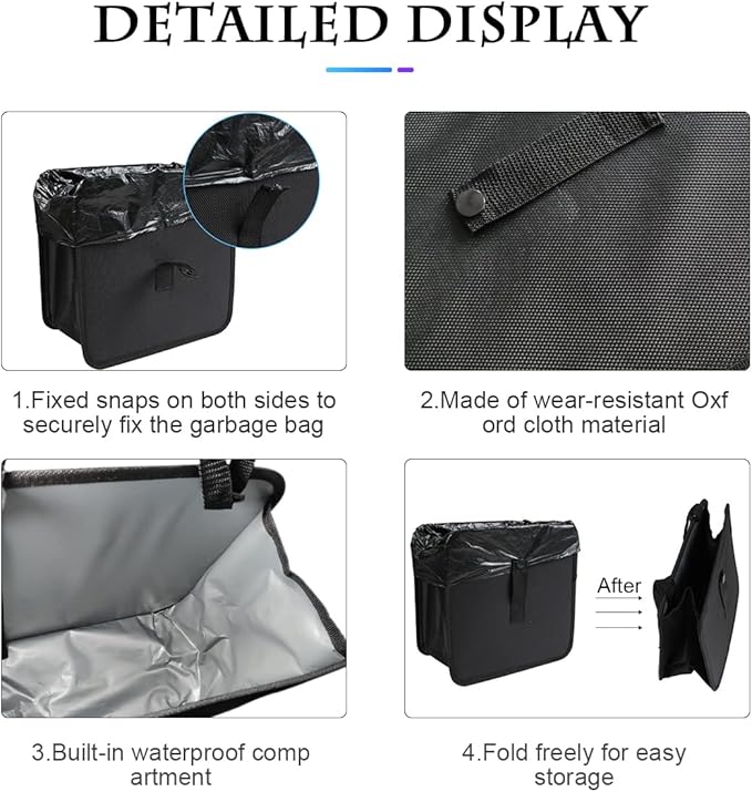 XINLIYA Foldable Car Trash Can, Hanging Waterproof Leakproof Trash Can Storage Bag for Car with Large Capacity, Car Interior Accessories (Small)