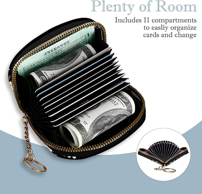 Women's Slim RFID Wallet – Compact Leather Card Holder Wallet for Women, 9 Card Slots RFID Blocking Credit Card Organizer, Small Travel Wallet - Aesthetic Snake Floral
