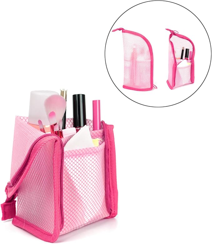 patu Standing Travel Toiletry Bag - Transparent Waterproof PVC Mesh Pouch with Triangle Design for Bathroom Essentials & Personal Care, Magenta