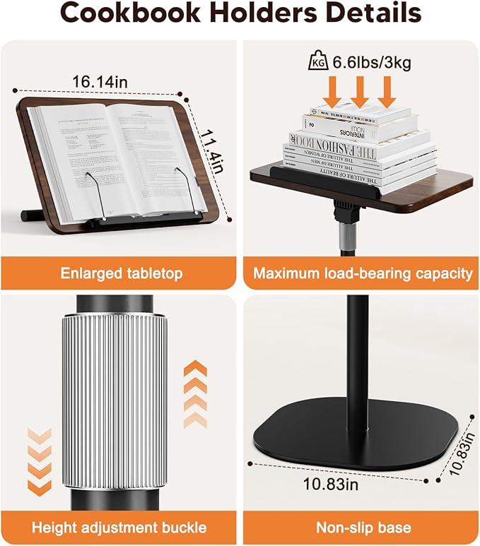 2-in-1 Floor & Desktop Wooden Book & Music Stand, 100% Solid Wood, Adjustable Height 16.5"-51", Hands-Free Reading Stand with Page Clip for Cookbooks, Sheet Music, Bible, Office & Home