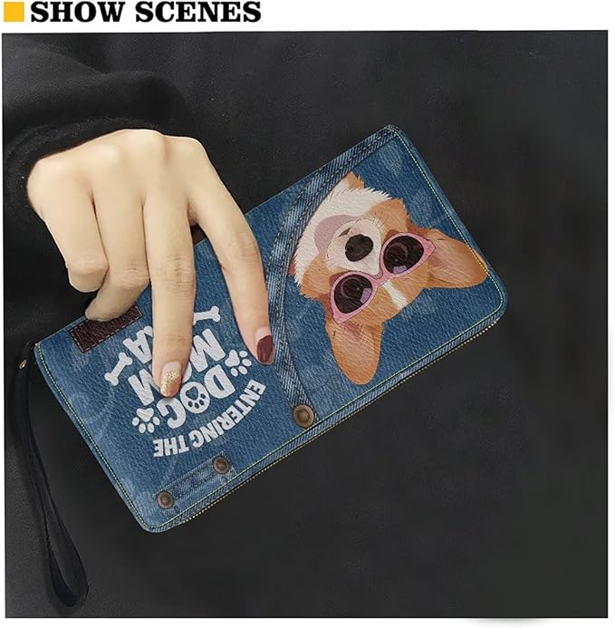 Bulopur Corgi Dog Wallet Purse for Women's Wallet RFID Blocking Credit Card Holder Large Capacity Wristlet Leather Wallets Purse Waterproof