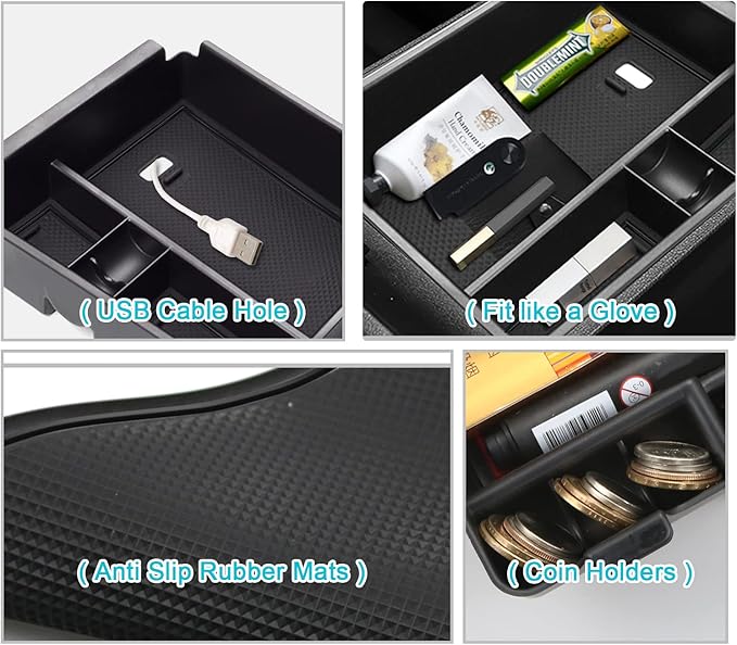 CDEFG Center Console Organizer Tray for 2022 2023 2024 Santa Cruz 2024 Tucson Limited Hybrid SEL Armrest Storage Box Tray 2022 2023 2024 Santa Cruz 2024 Tucson Limited Hybrid SEL Accessory (Black Mat)