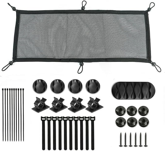 Under Desk Cable Cord Management Net Kit, Privacy Mesh Large Flexible Cable Duct Flexible Under Desk Wire Net, Cable Tray Mesh Organizer for Most Table Hiding Cables Office （6 Fixed Ports）