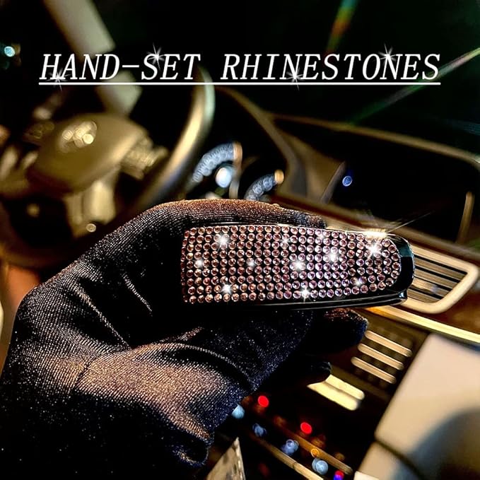 Set of 2 Bling Rhinestone Car Sun Visor Glasses Holders with Anti-Scratch Sponge,Car Decoration for Women Girls,Ticket Card Clip Visor Organizer,Universal Rhinestone Auto Accessories (Pink)