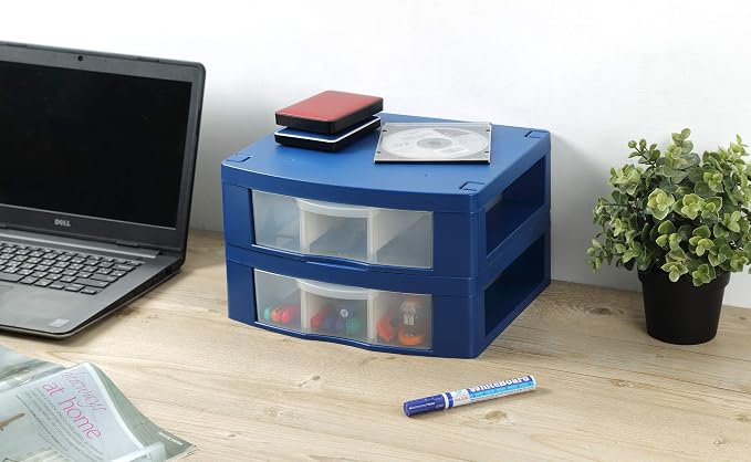Locker Organizer Two Removable Drawer Dividers Organizer Adjustable Storage Drawers - Made from Strong ABS Plastics (Blue, 2 Drawers)