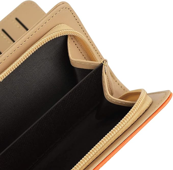 PGXT Women's Wallet Women Credit Card Holder Hollow Leaf Pattern Bifold Leather Lady Long Wallet Purse Zip Birthday Xmas Gifts for Women Girls(Khaki)