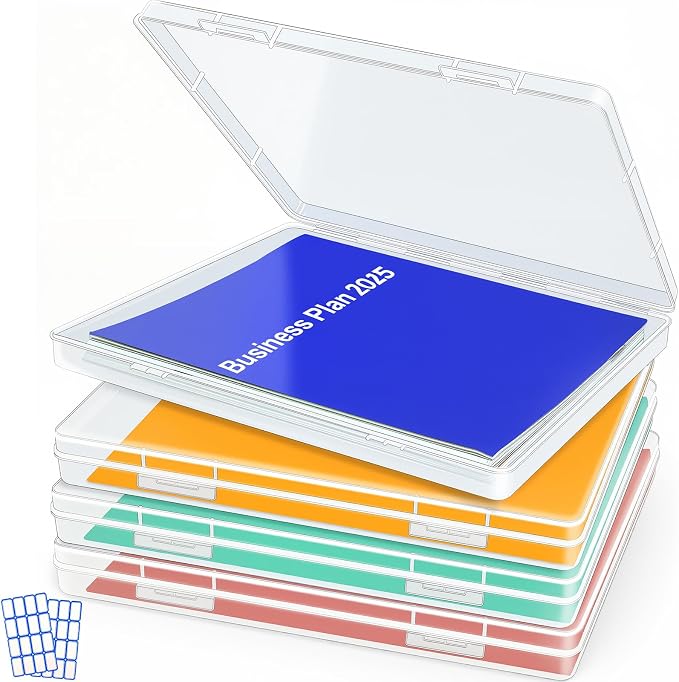 DUOFIRE 4 Pack Plastic File Storage Box with Lid, Clear File Boxes with Lids for A4 and US Letter Size Paper, Document Organizer for Office, Craft, Art Supplies, School and Business Use