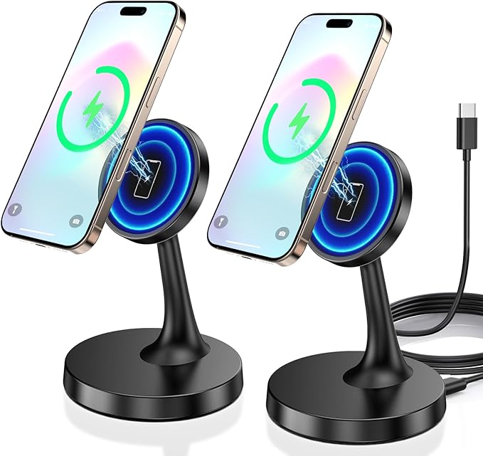 2 Pack Magnetic Wireless Charger iPhone, 15W Fast Mag-Safe Charger Stand for iPhone 17/17 Air/17 Pro/17 Pro Max 16/15/14/13/12 Series Magnet Wireless Charging Station/Pad for AirPods- Gifts Ideas