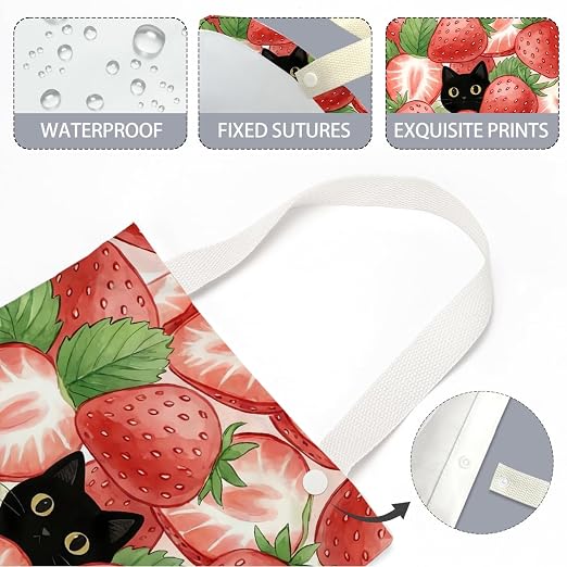 Black Cat Car Trash Bag, Strawberry Car Trash Bag Hanging, Strawberry Accessories, Summer Decor Waterproof Cars Back Seat Hanging Organizer Garbage Can for Vehicle Travelling Camping