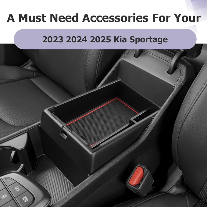 LUWU 2025 2026 S portage Center Console Organizer for 2023 2024 2025 2026 Kia S portage Accessories Armrest Console Storage Box Insert Tray [NOT for Manual Transmission] ABS Material Red-trim