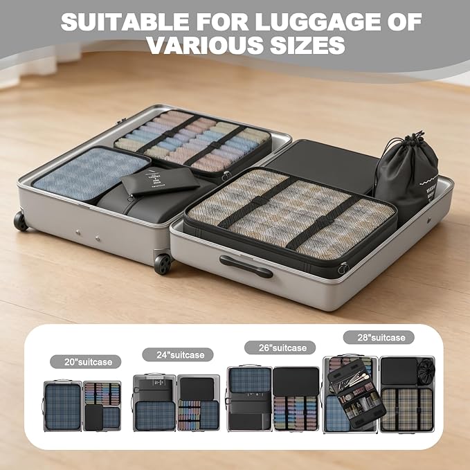 8 Set Packing Cubes for Travel,Suitcase Organizer Bags for Luggage with Shoe & Hanging Toiletry Bag, Vacation Essentials & Accessories for Cruise Ship, Airplane Must-Have,Road Trip & Camp Gifts(Black)