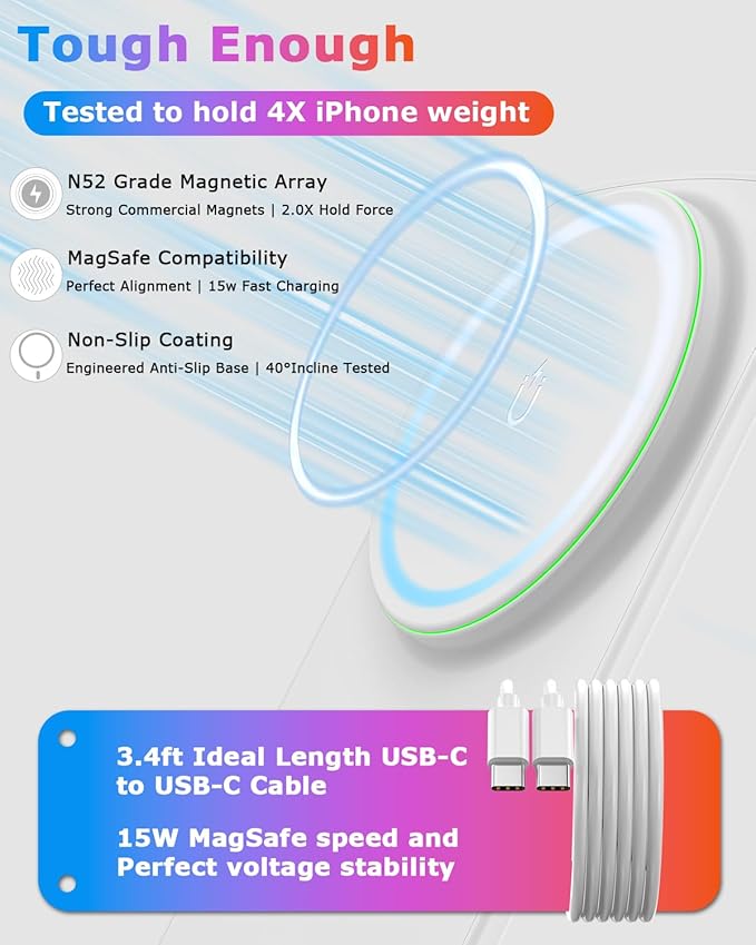 Mag Safe Charger Stand for iPhone: Qi-Certified Fast Magnetic Wireless Charging Station for iPhone 17/16/15/14/13/12 Series (Lunar White)