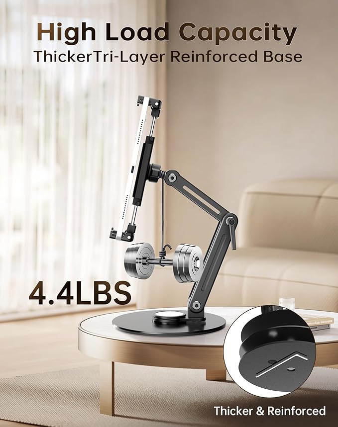 Portable Monitor Stand Desk Holder- Large Clamp Support up to 12.9 14.6 15.6 18.5 inch 360° Rotating Base Swivel for iPad Pro/Mini/Air/Surface Strong Bearing Weight Over 5.5lbs (Up to 17.3'')