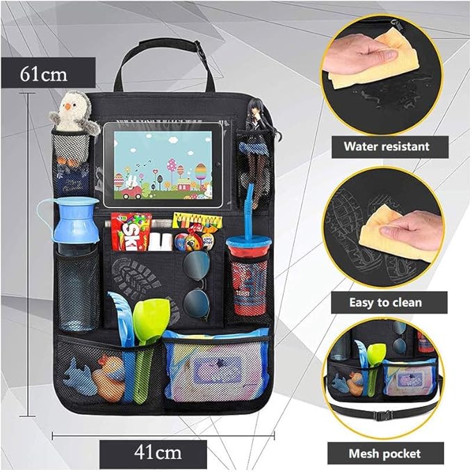 Car Backseat Organizer, Durable Waterproof Oxford Fabric Car Seat Back Kick Mats Protector with 9 Storage Pockets, 2 Pack
