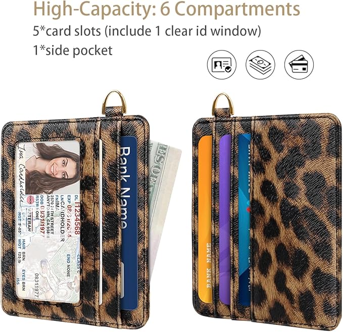 Slim Minimalist Pocket Credit Card Holder Wallet RFID Blocking Lightweight Thin Small Cute Card Cases,Leopard