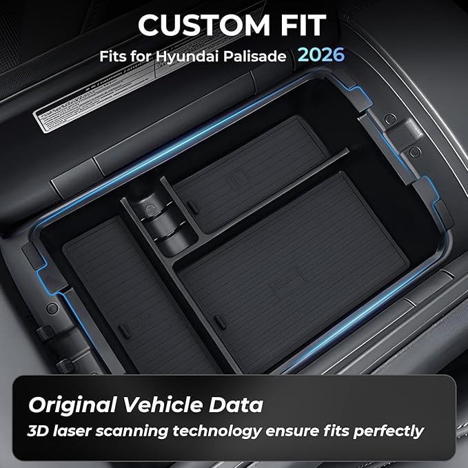 Double Layer Center Console Organizer Tray Storage Box for Hyundai Palisade 2026 (Only fit 7-Seater with Dual-Opening Center Console), Interior Accessories Insert Tray for 2026 Palisade, Black