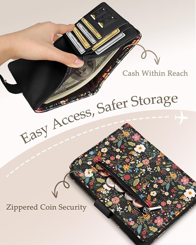 Slohif Passport Wallet Holder Cover for Travel - Women Men RFID Blocking Passport Book Case Protector, Colorful Cute Flower Leather Personalized Organizer Slim Carrier Boarding Pass Cards Slots